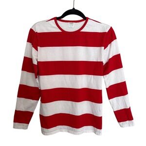 Womens Where's Waldo Red White Striped Long Sleeve Shirt Size Small